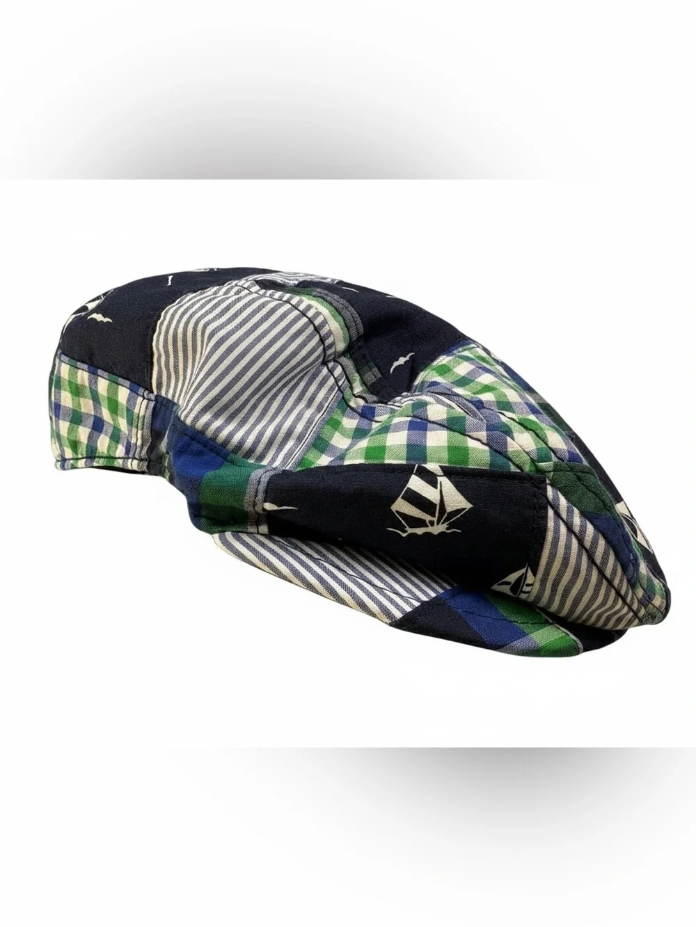 Gymboree Spring Prep Patchwork Plaid Cap Navy, Green & White Sailboats